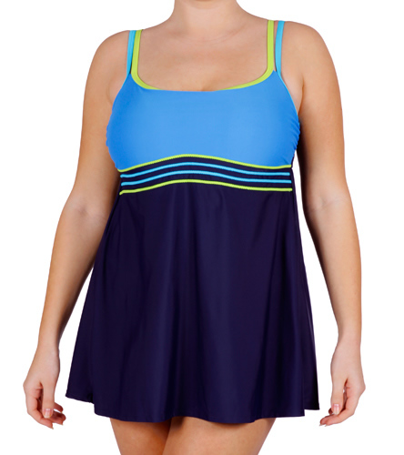 Delta Burke Plus Size Marathon Craze Colorblock Swimdress at SwimOutlet ...
