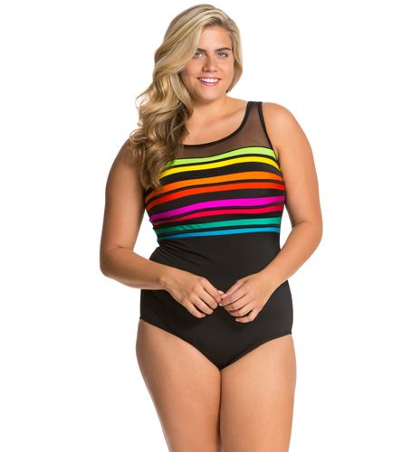 Longitude Technicolor Plus Size High Neck One Piece Swimsuit At Free Shipping 2144