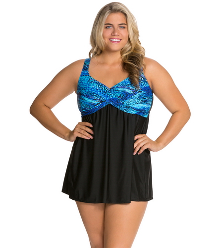 Delta Burke Plus Size Tigress Draped Swim Dress at SwimOutlet.com ...