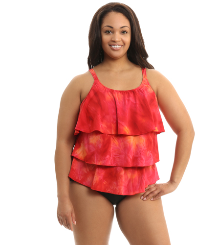 Topanga Sunrise Plus Size Triple Tier Mastectomy Tankini Top At