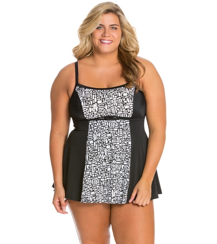 Fit4U Plus Size Tango Blocked Swim Dress at SwimOutlet.com - Free Shipping