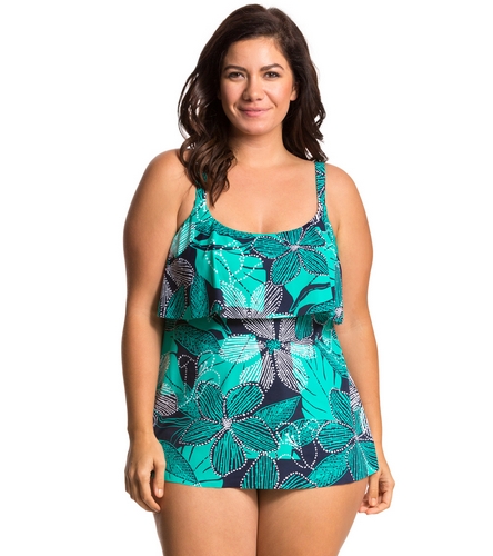 Penbrooke Plus Size Dot Petals Ruffle Soft Cup Tankini Top at ...