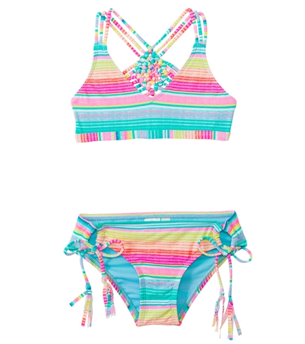 Hobie Girls' Swimwear Salt Air Stripe Macrame Bralette Bikini Set (7yrs ...
