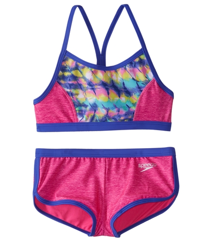 Speedo Girls' Digi Zig Zag Heather Two Piece Boyshort Bikini Set (7-16 ...