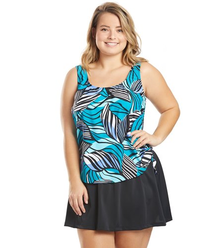 Maxine Plus Size Zebra Leaf Swim Dress at SwimOutlet.com - Free Shipping