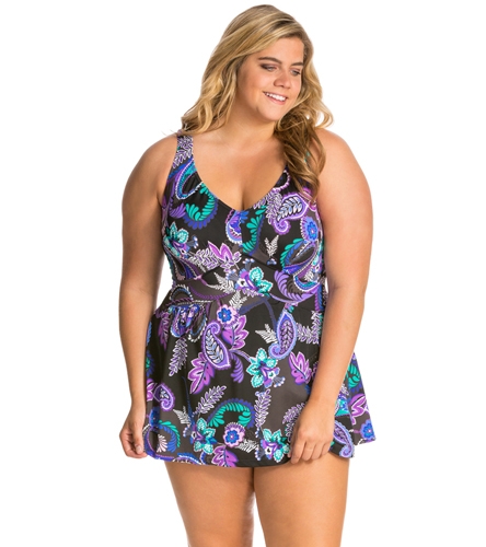 Maxine Plus Size Paisely Swirl Empire Swimdress At